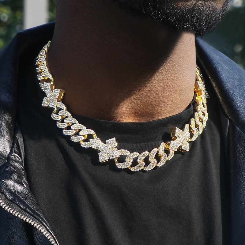 Helloice  16mm 20'' Heavy Fully Iced Cuban Link Cross Chain in Gold