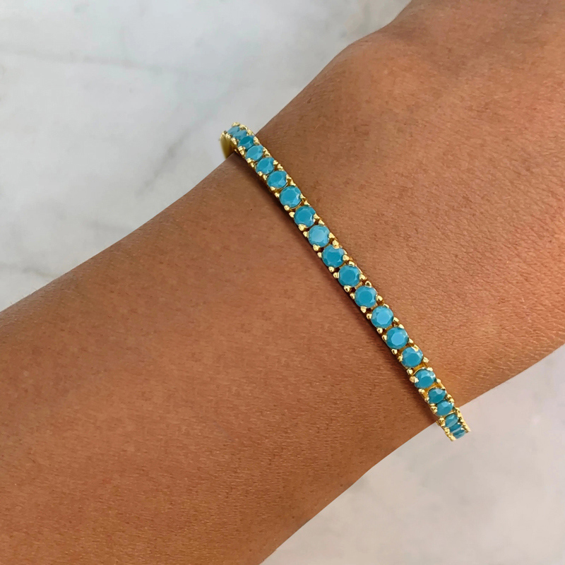 Helloice 3mm Turquoises Paved Tennis Chain Bracelet