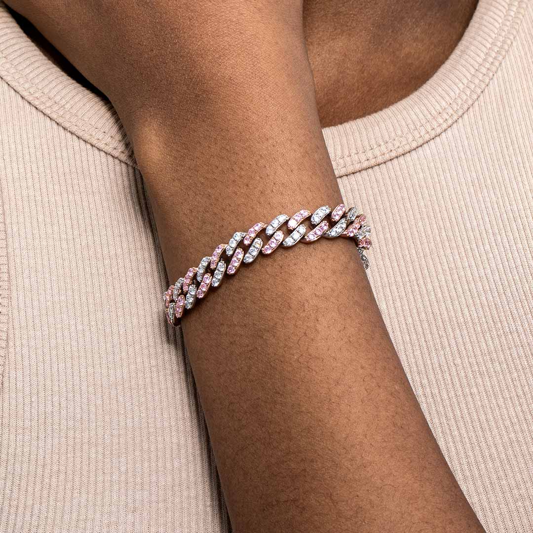 Helloice Women's 8mm White&Pink Two Tone Cuban Bracelet