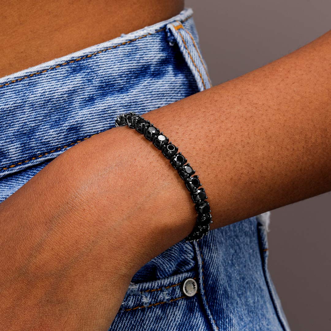 Helloice  Women's 5mm Black Stones Tennis Bracelet in Black Gold