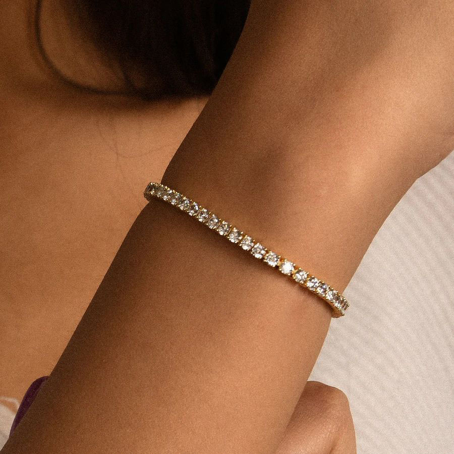 Helloice Women's 3mm Single Row Tennis Bracelet in Gold
