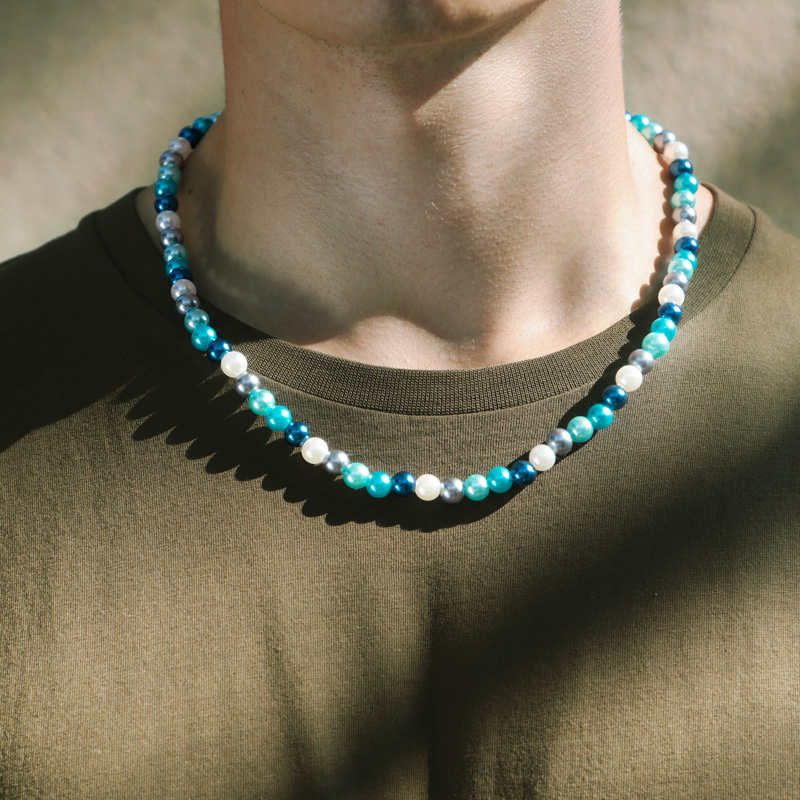 Helloice  7mm Blue & White Alternate Pearl Necklace