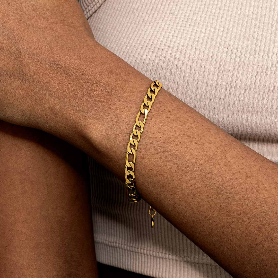 Helloice Women's 5mm Figaro Bracelet in Gold