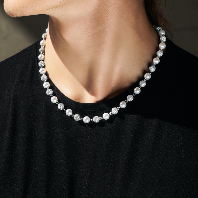 Helloice 7mm Fully Iced Beaded Pearls Necklace