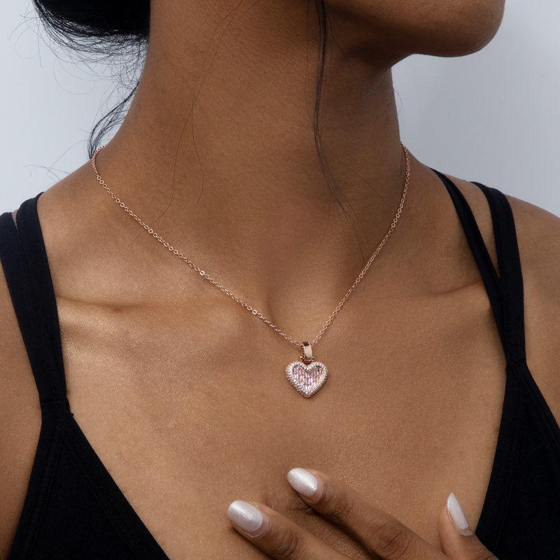 Helloice Iced Heart Emerald Cut Pendant