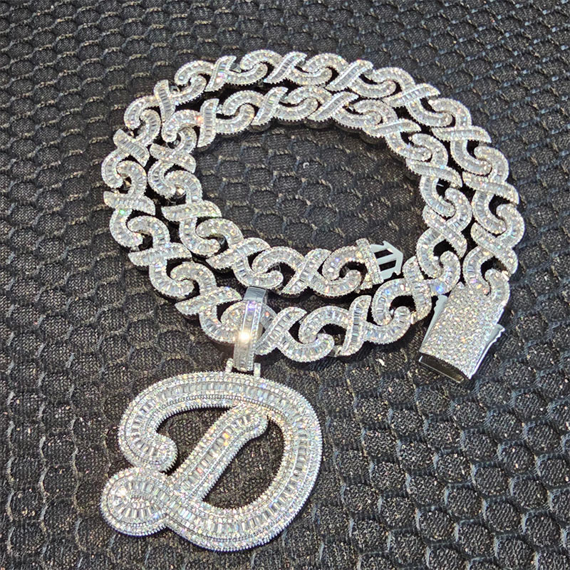 Helloice Giant Iced A-Z Baguette Cursive Font Initial Letter Pendant