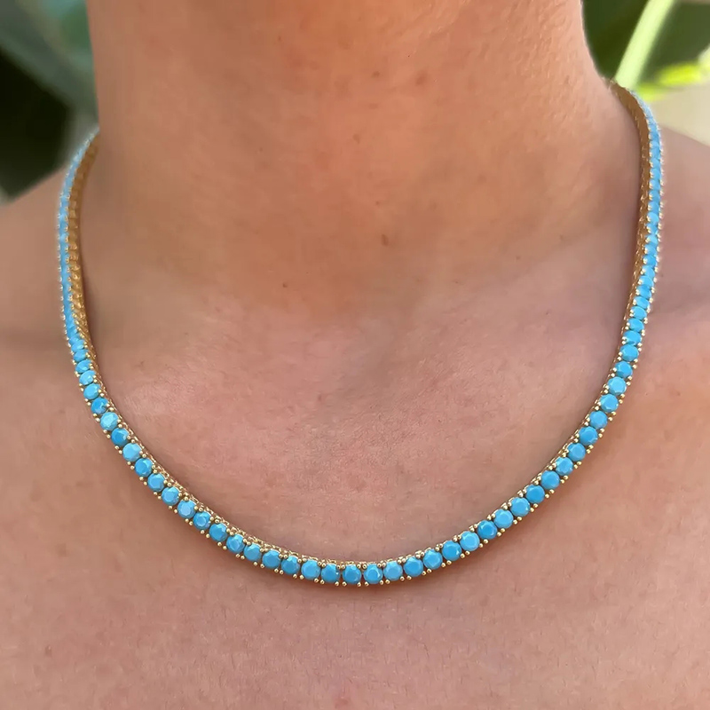 Helloice 3mm Turquoises Paved Tennis Chain Necklace
