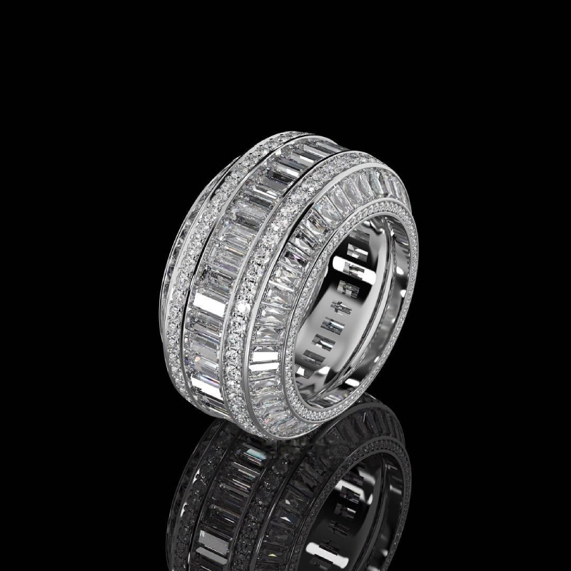 Helloice  Baguette Cut Halo Micro Pave Diamonds Band