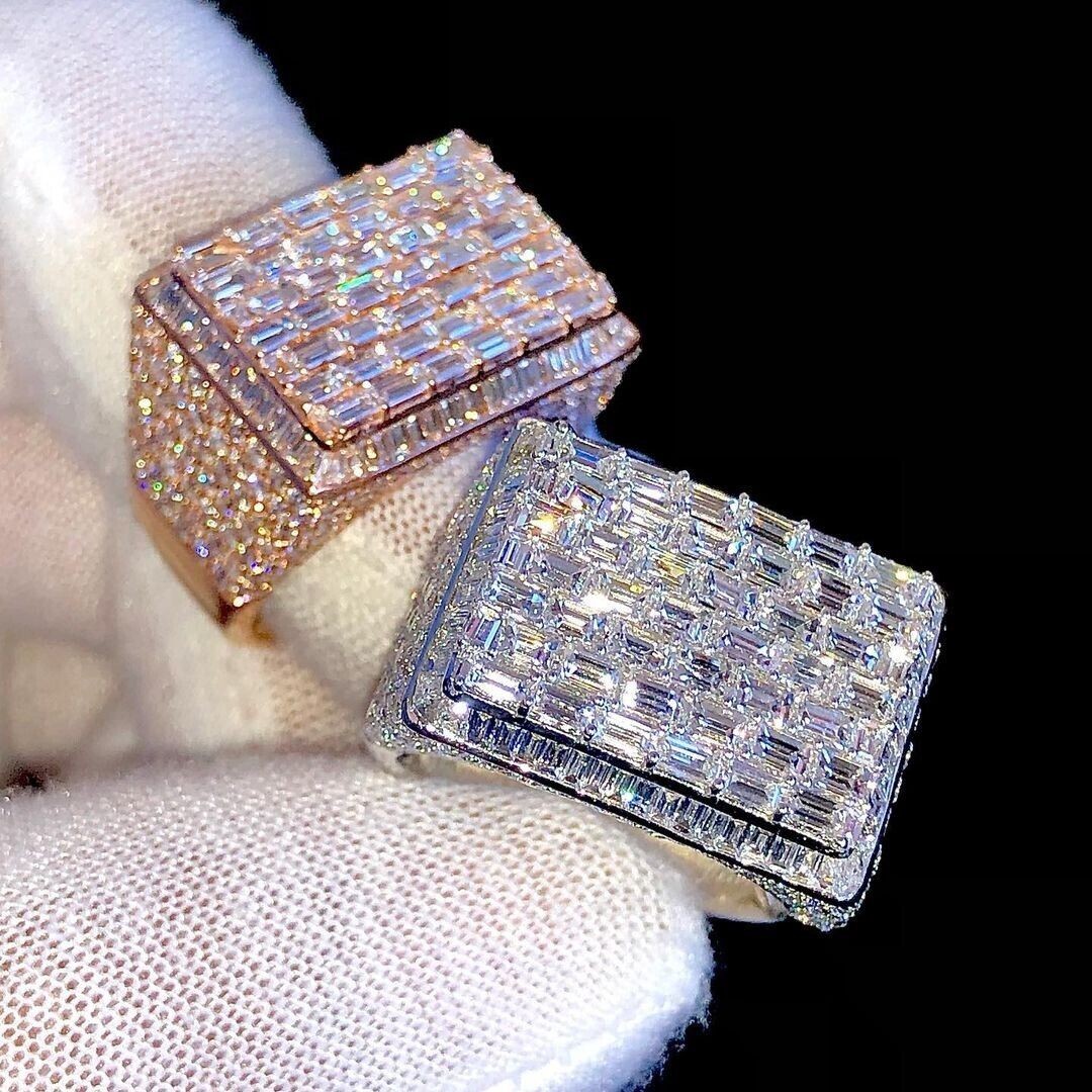 Helloice Baguette Cut Luxury Halo Men's Rectangle Ring