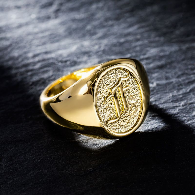 Helloice Old English Letters Oval Signet Ring
