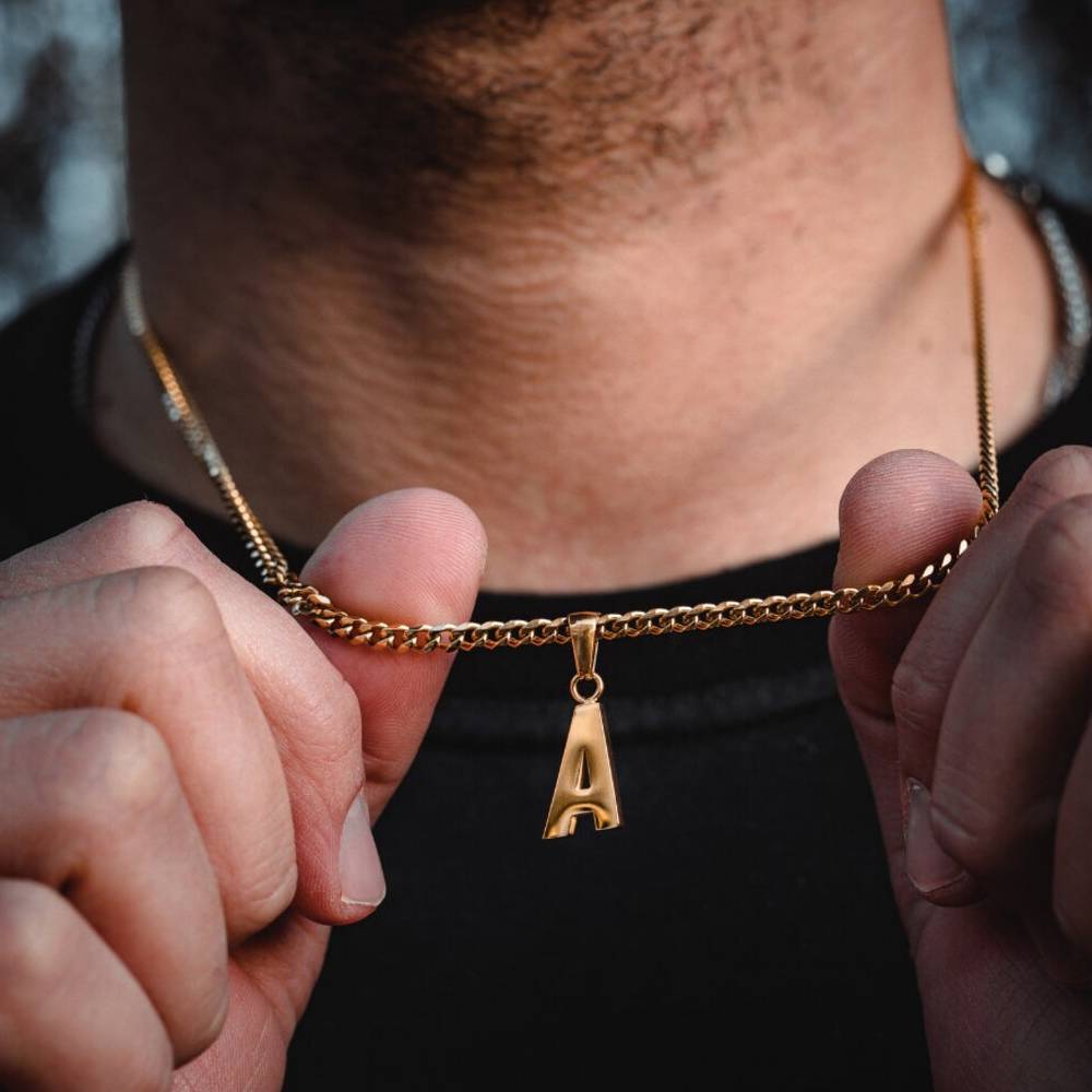 Helloice Bundle-Stainless Steel 26 Initial Letters Pendant with 5mm 20" Cuban Link Chain