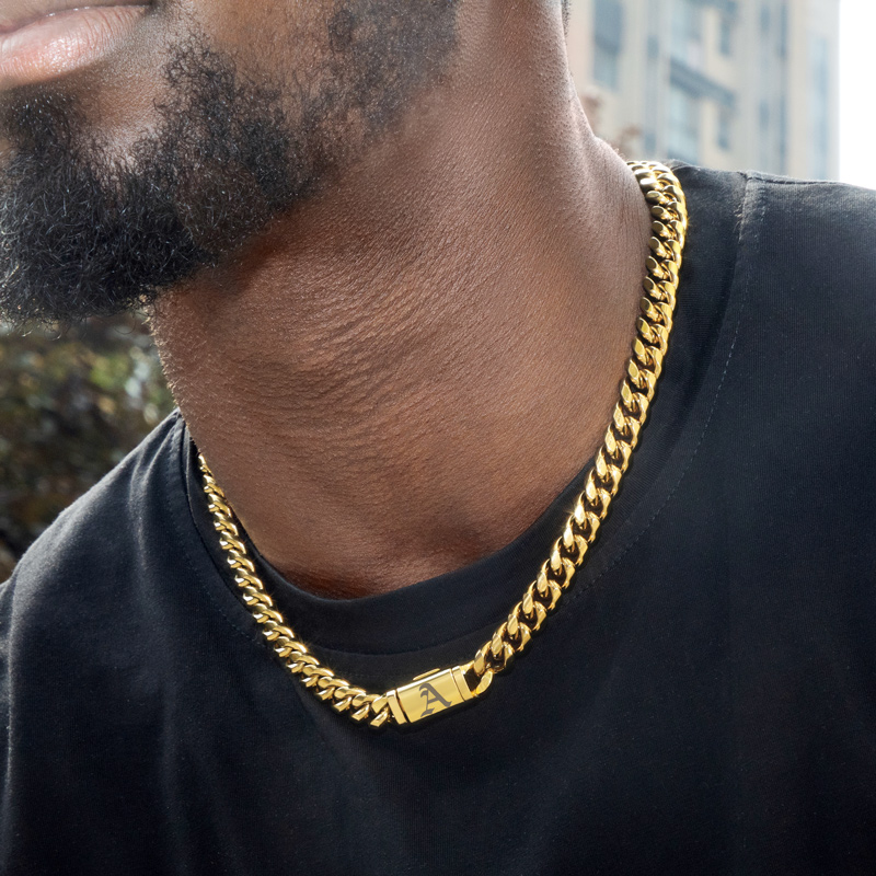 Helloice 10mm 20" Miami Old English Letter Cuban Link Chain in 18K Gold Plated