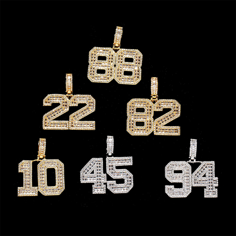 Helloice Custom Baguette Number Pendant
