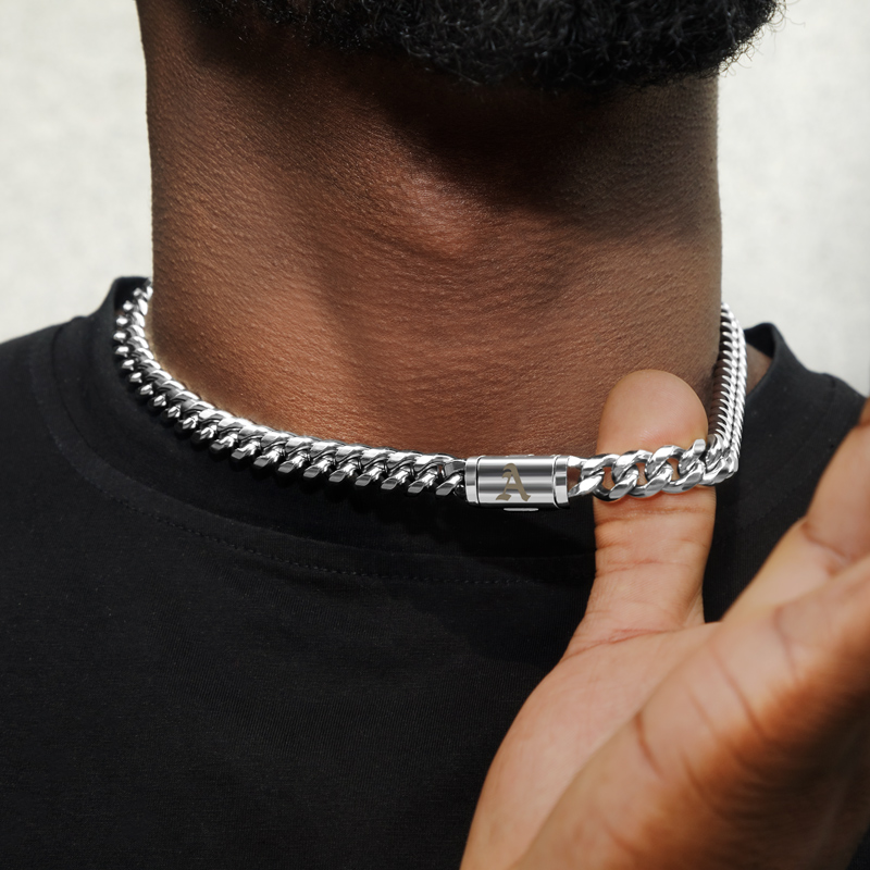 Helloice 10mm 20" Miami Old English Letter Cuban Link Chain in 18K White Gold Plated
