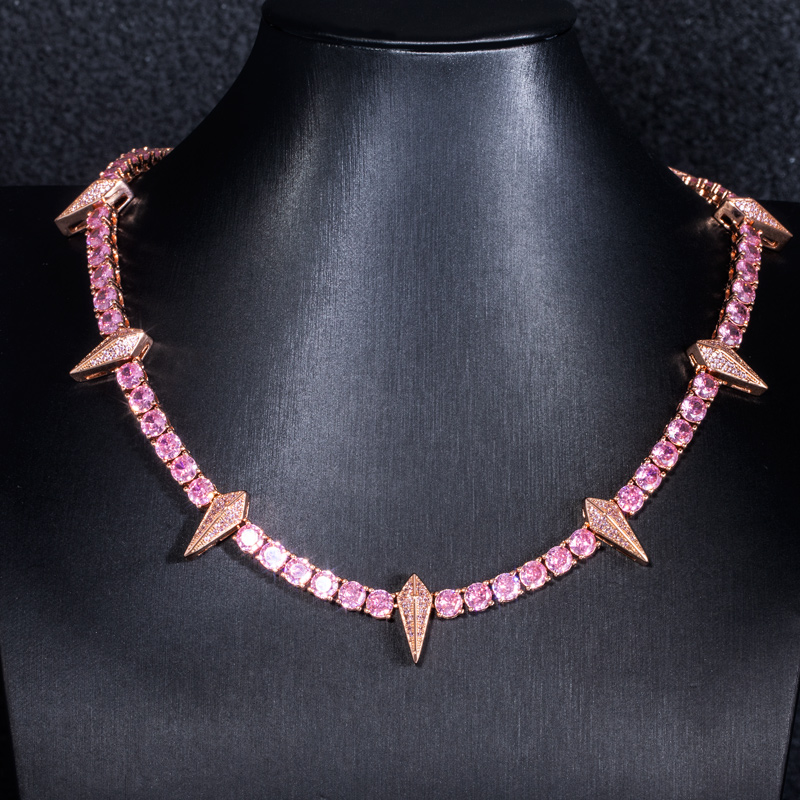 Helloice 5mm Pink Fight Tooth and Claw Tennis Chain in Rose Gold