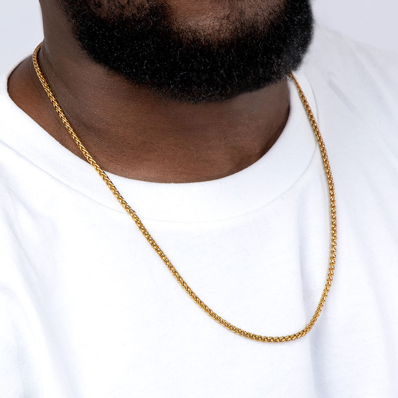 Helloice 3mm Franco Solid 925 Sterling Silver Chain in Gold