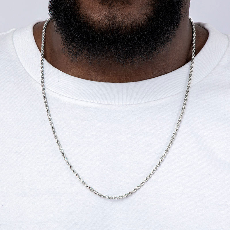 Helloice 3mm Rope Solid 925 Sterling Silver Chain