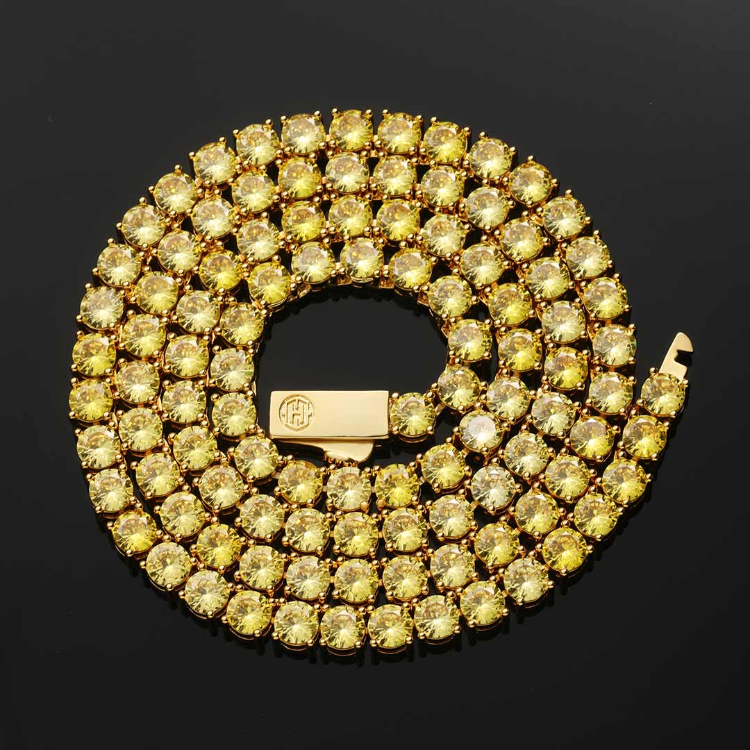 Helloice 5mm Fancy Yellow Stones Tennis Chain in Gold