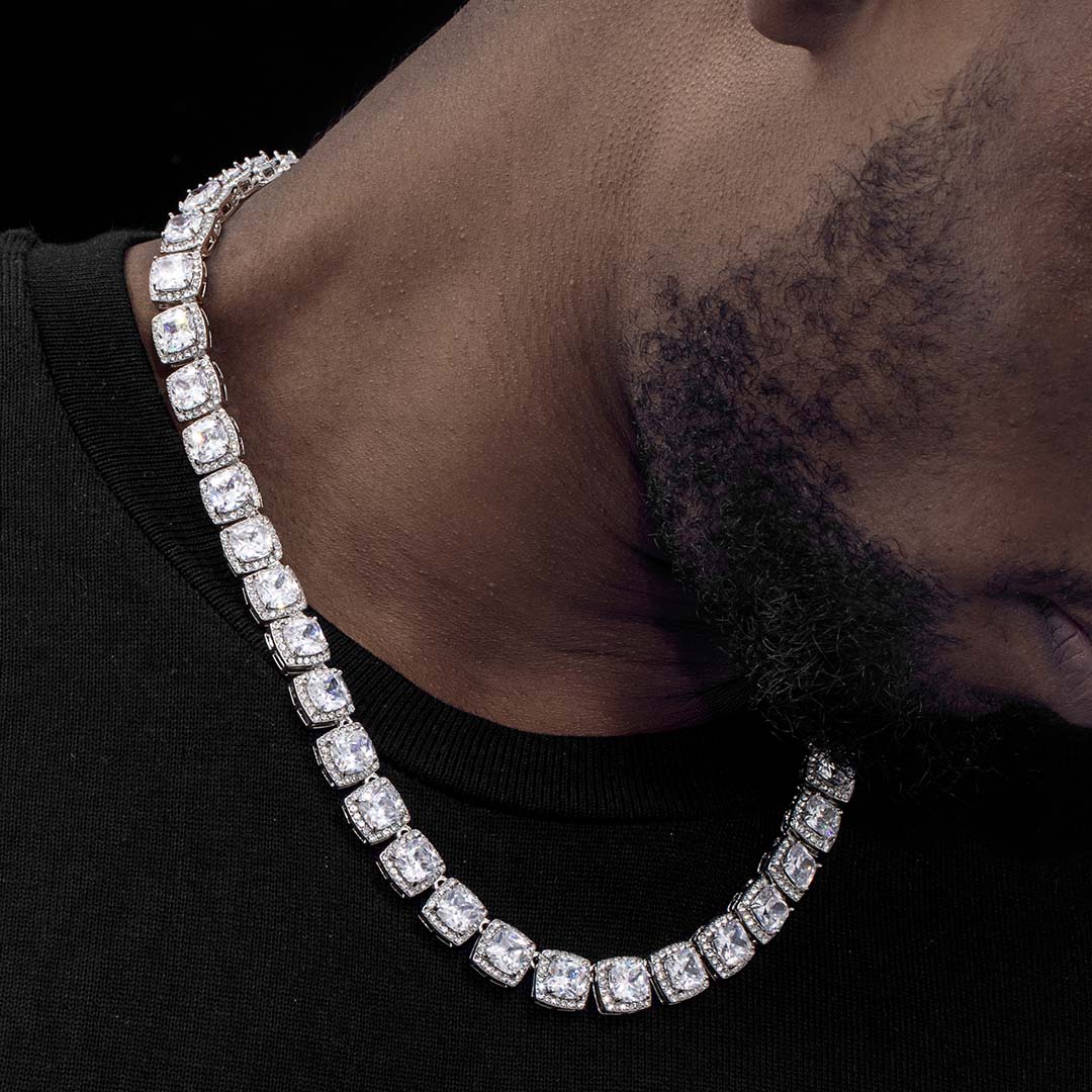 Helloice 10mm Clustered Tennis Chain in White Gold