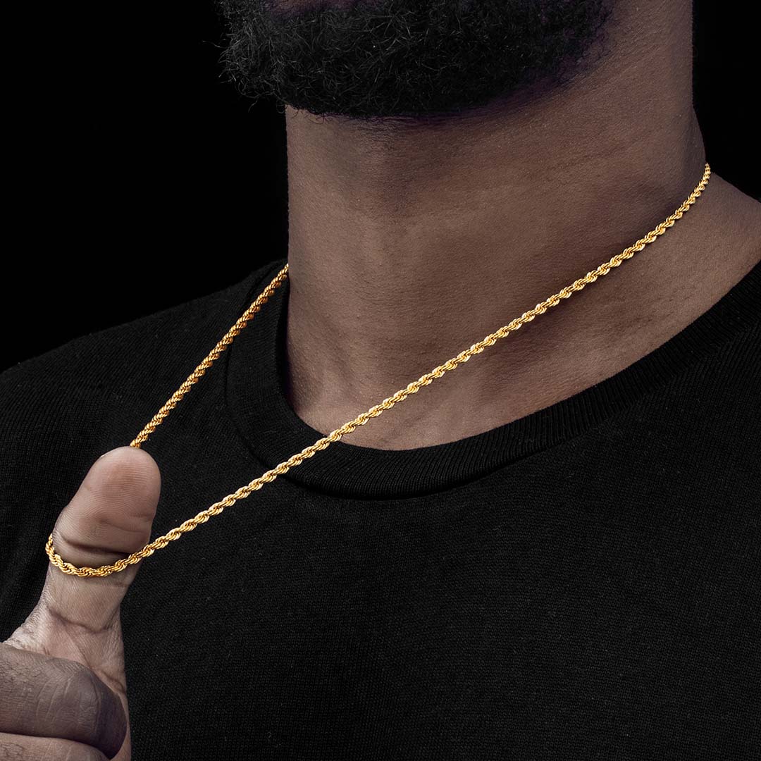 Helloice 3mm 18K Gold Finish Rope Chain