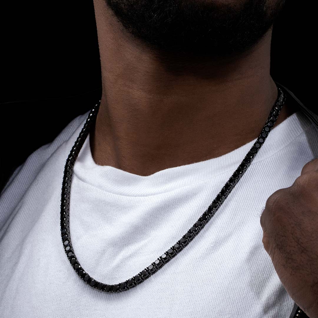 Helloice 5mm Black Stones Tennis Chain in Black Gold
