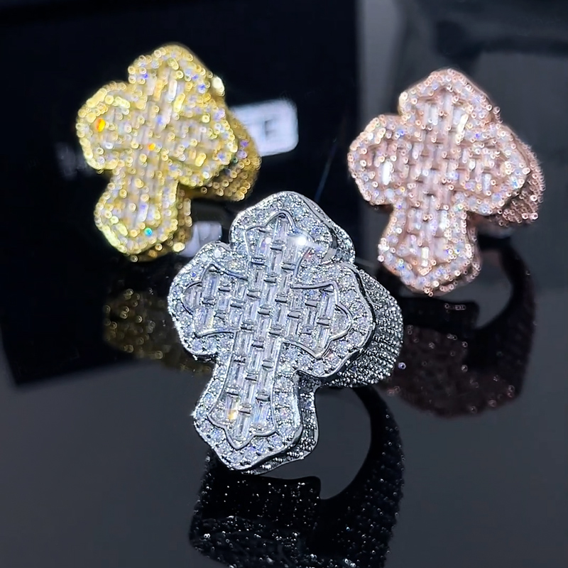 Helloice Iced Cross-Shaped Baguette Ring