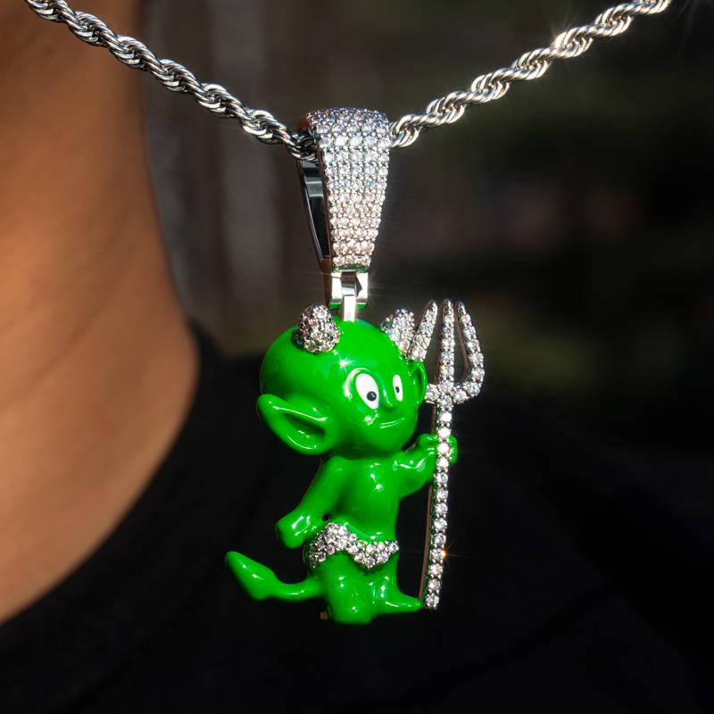 Helloice Iced 3D Green Enamel Little Devil Pendant