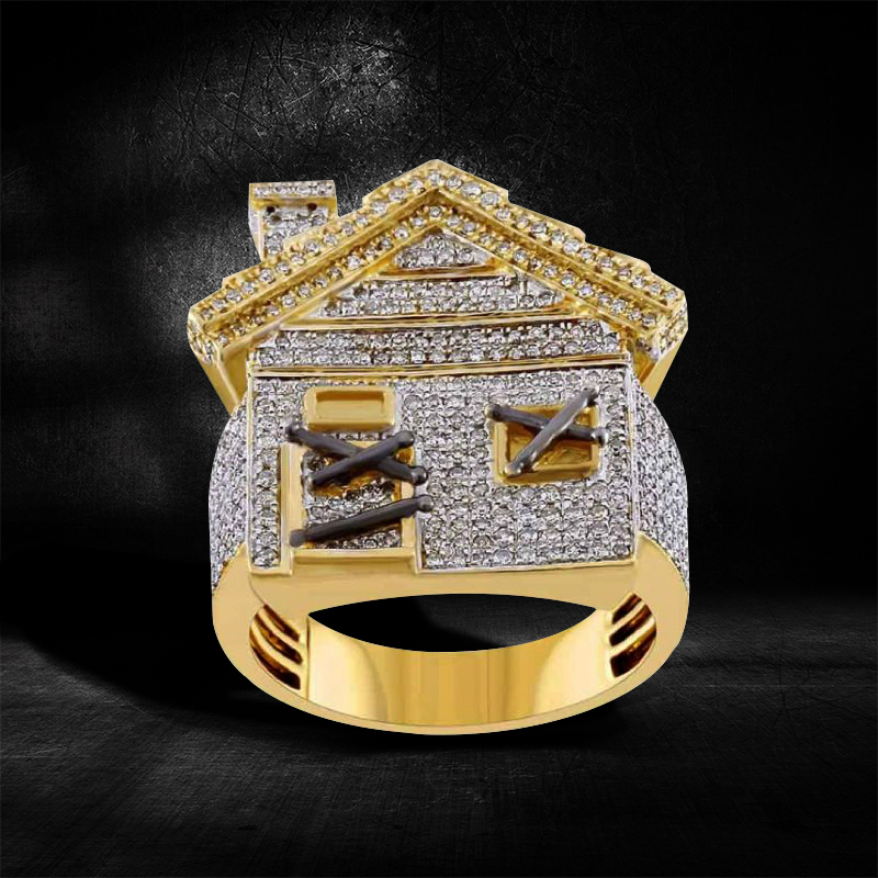 Helloice Iced Trap House Ring in Gold