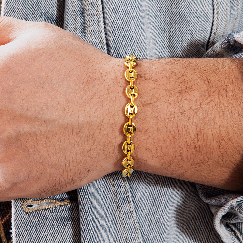 Helloice 7mm 8" Stainless Steel Coffee Bean Bracelet in Gold