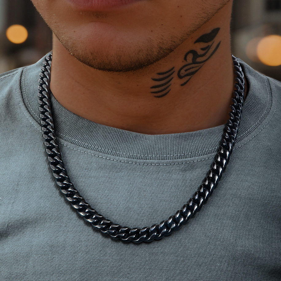 Helloice  10mm Stainless Steel Cuban Chain in Black Gold