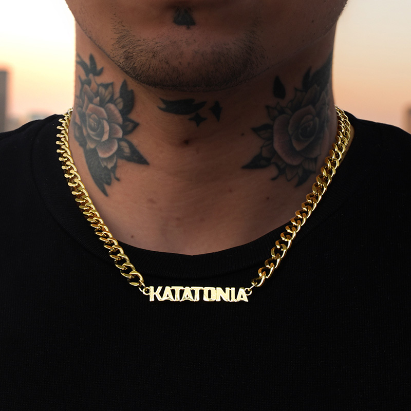 Helloice 8mm 20" Custom Initial Letter Cuban Chain in 18K Gold Plated