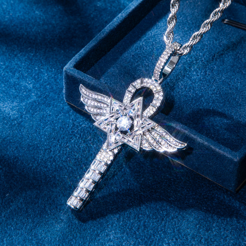 Helloice Iced Wings of Angle Ankh Pendant with Star of David