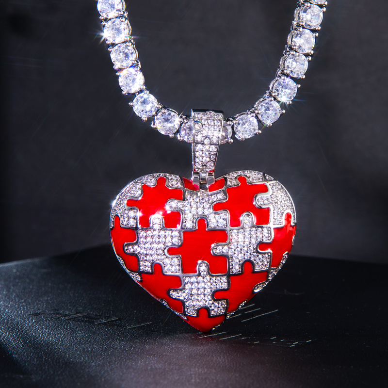 Helloice Iced and Enamel Puzzle Heart Pendant