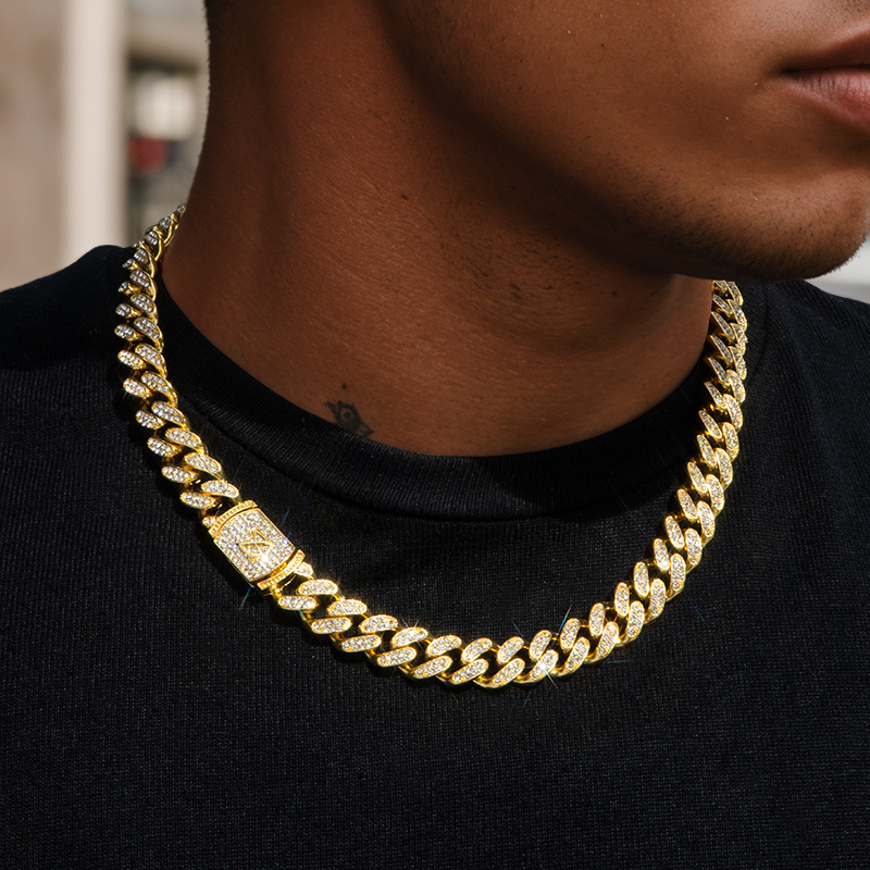 Helloice 12mm 20" Initial Letter Iced Miami Cuban Chain in Gold