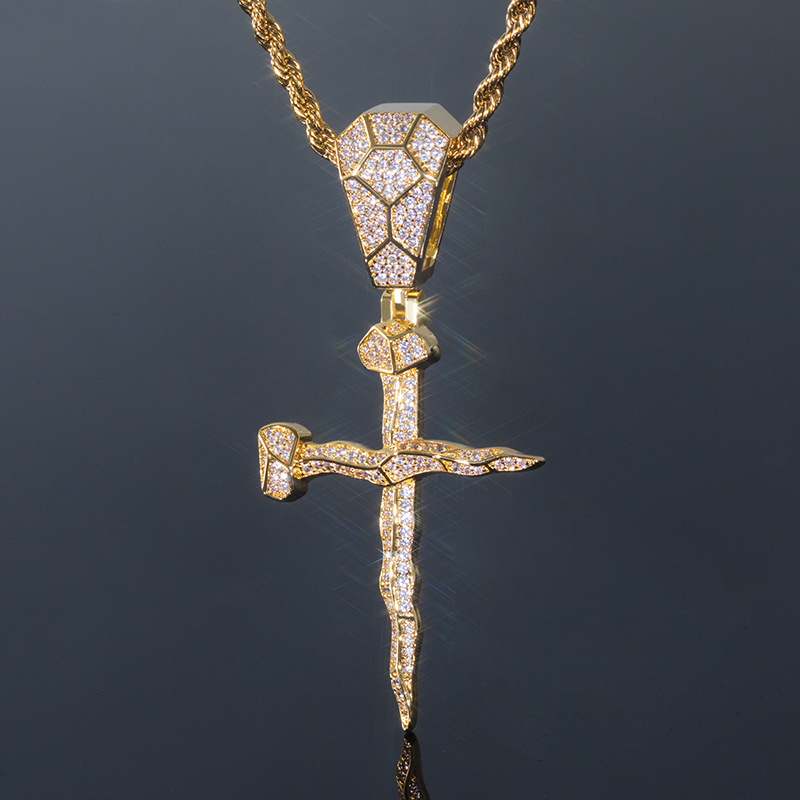 Helloice Iced Curved Nail Cross Pendant