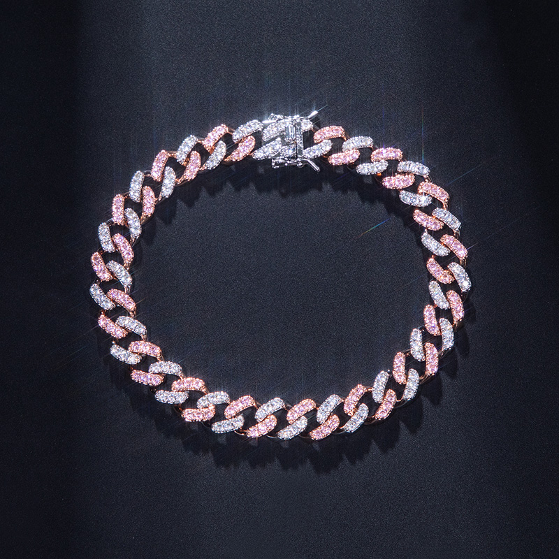 Helloice  8mm White&Pink Two Tone Cuban Bracelet