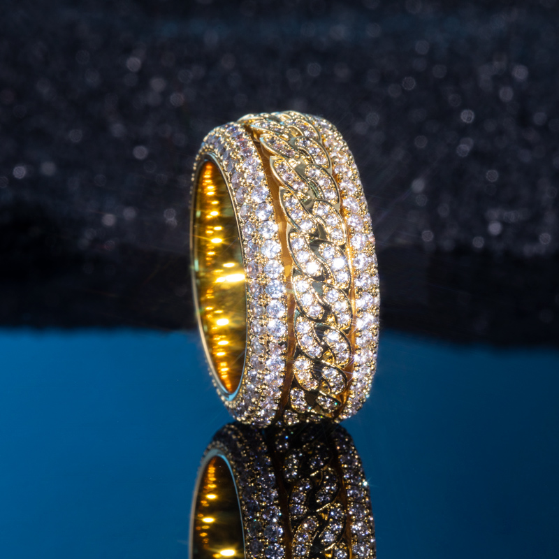 Helloice Iced Rotatable Cuban Ring in Gold