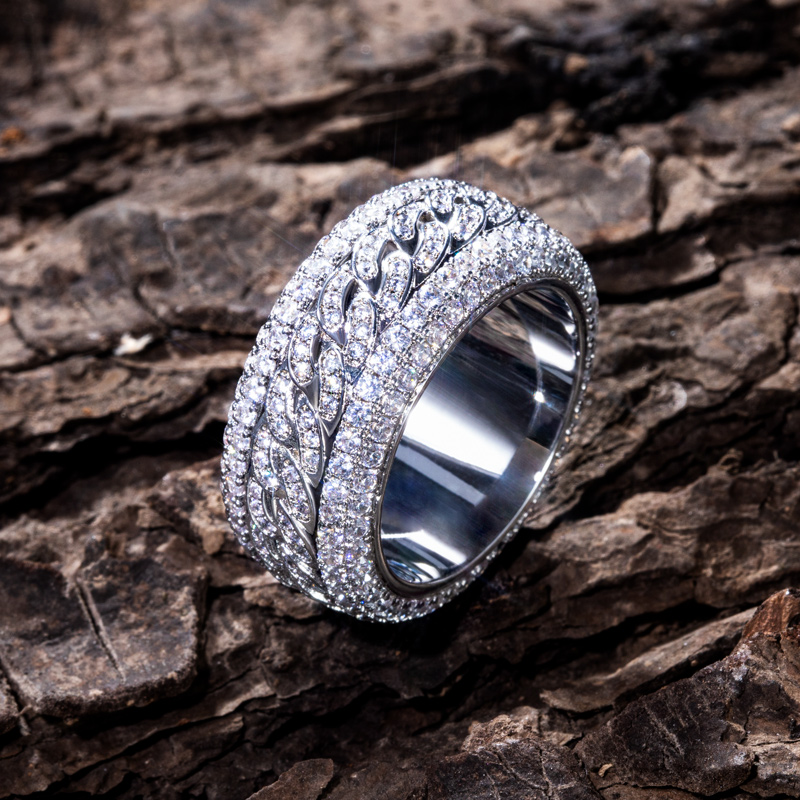 Helloice Iced Rotatable Cuban Ring in White Gold