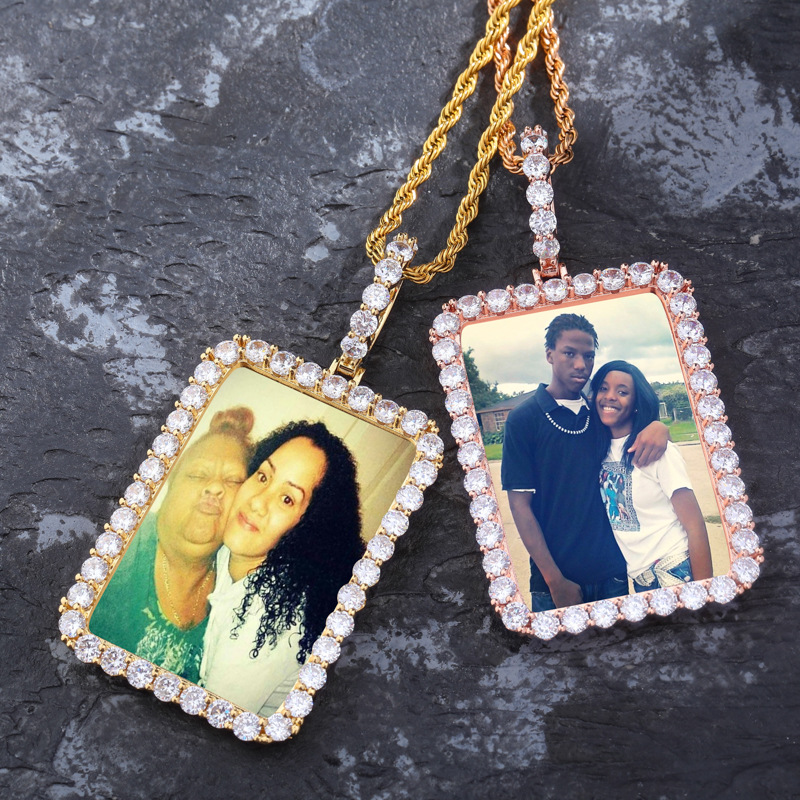 Helloice Iced Custom Rectangle Photo Pendant in Gold