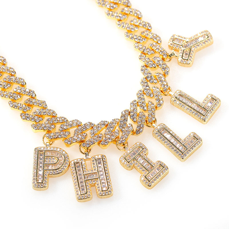 Helloice Baguette Cut Custom Name 12mm 8" Cuban Bracelet in Gold