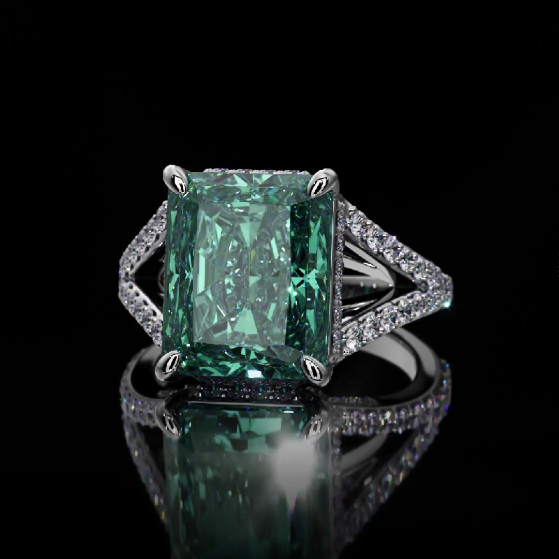 Helloice 9Ct Fancy Blue Green Radiant Cut Sterling Silver Engagement Ring