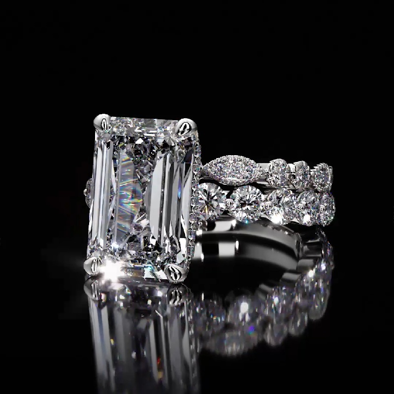 Helloice Flawless Radiant Cut Engagement Ring Set in Sterling Silver