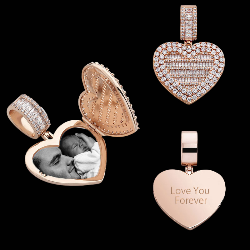Helloice Custom Locket Heart Photo Pendant in Rose Gold