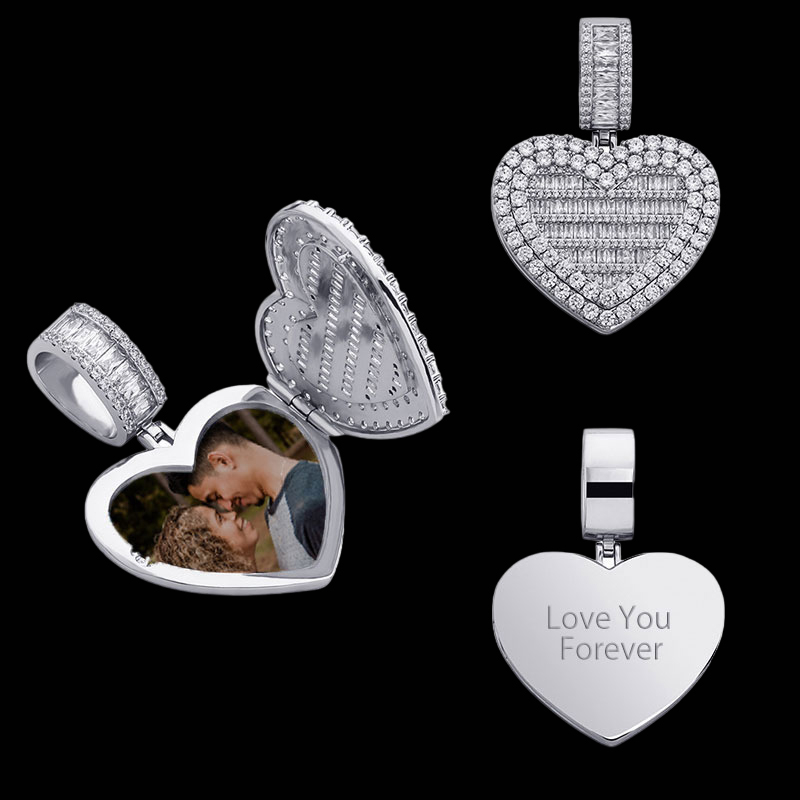 Helloice Custom Locket Heart Photo Pendant in White Gold