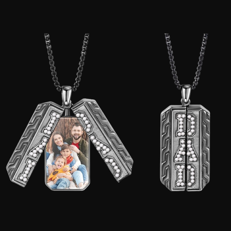Helloice Custom Memory DAD Open Photo Pendant in Black Gold