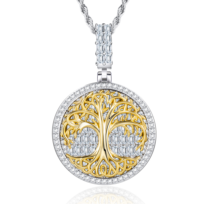 Helloice Iced Tree of Life Baguette Cut Pendant