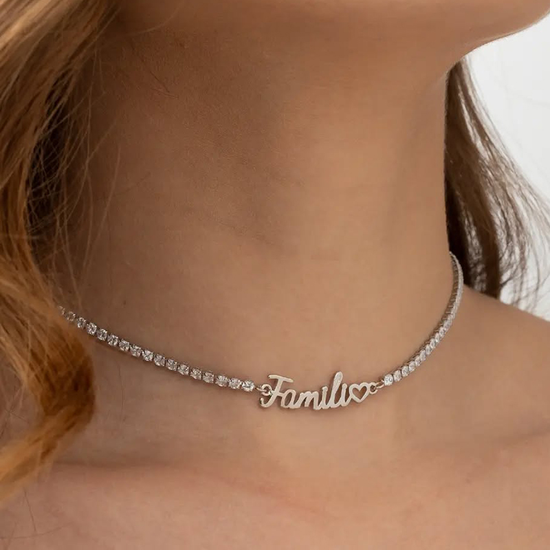 Helloice Custom Letters Name Necklace with Tennis Chain