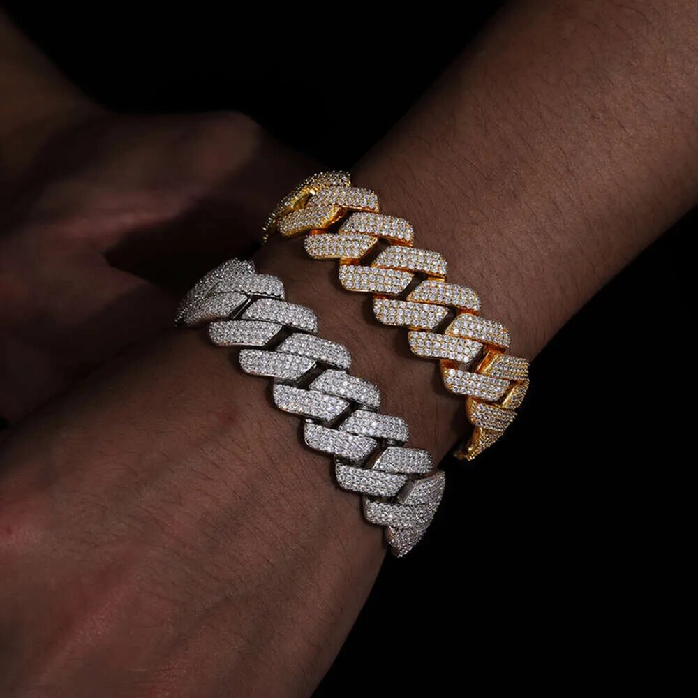 Helloice Iced 20mm Handset Cuban Bracelet in White Gold with Box Clasp