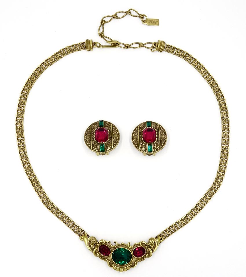 1928 Jewelry Co. Ruby And Emerald Rhinestone Revival Set