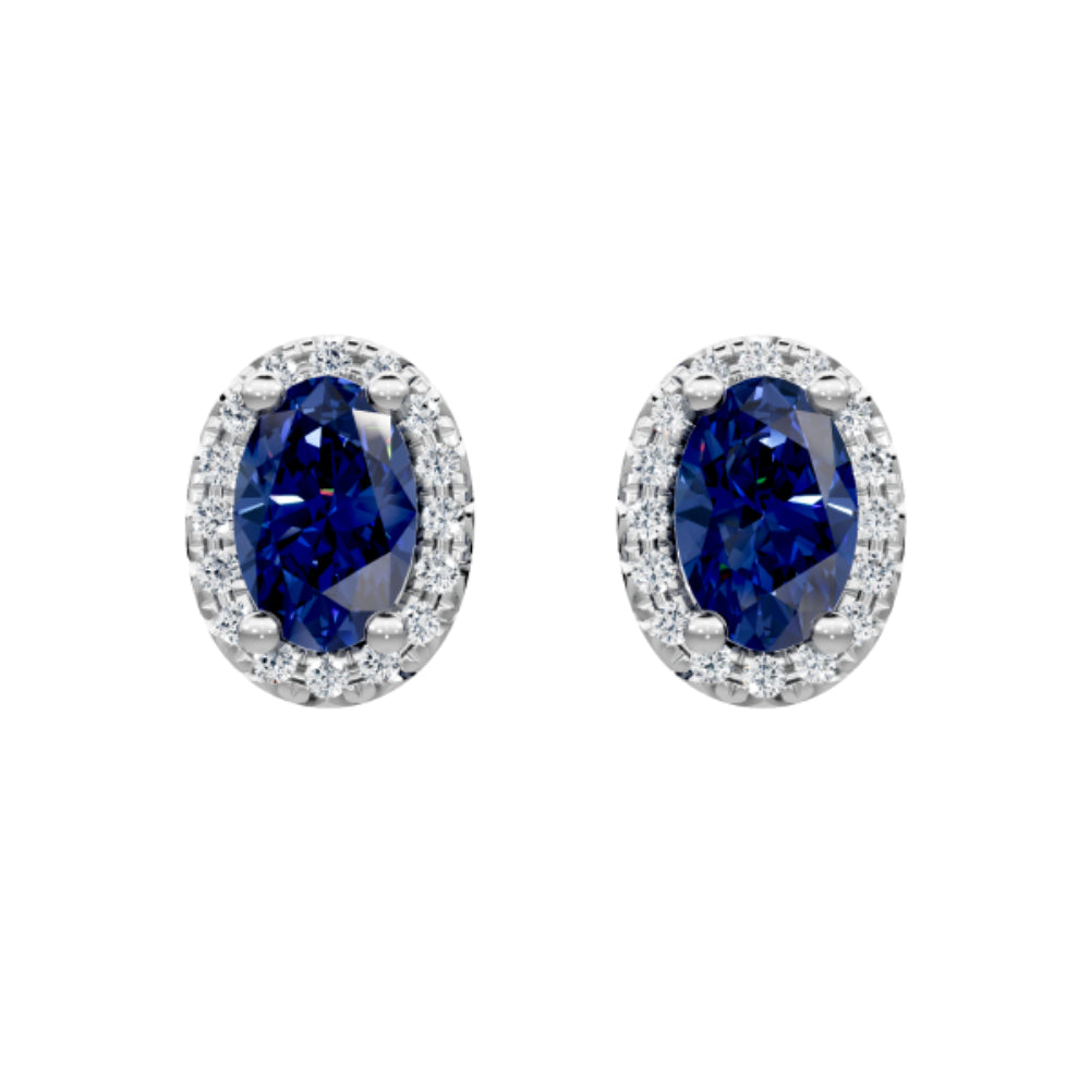 14k Sapphire and Diamond Halo Stud Earrings